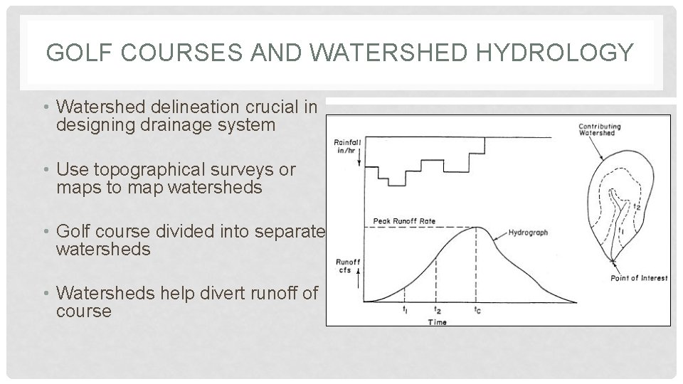 GOLF COURSES AND WATERSHED HYDROLOGY • Watershed delineation crucial in designing drainage system •