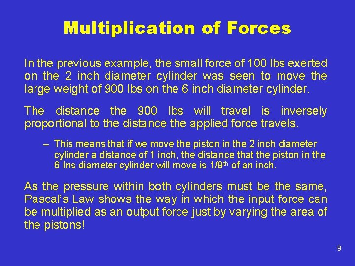 Multiplication of Forces In the previous example, the small force of 100 lbs exerted