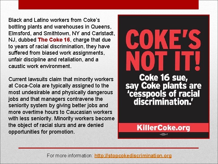 Black and Latino workers from Coke’s bottling plants and warehouses in Queens, Elmsford, and