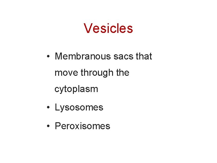Vesicles • Membranous sacs that move through the cytoplasm • Lysosomes • Peroxisomes 28