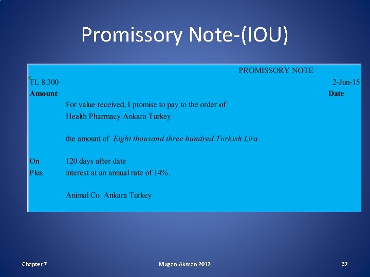 Promissory Note-(IOU) Chapter 7 Mugan-Akman 2012 32 