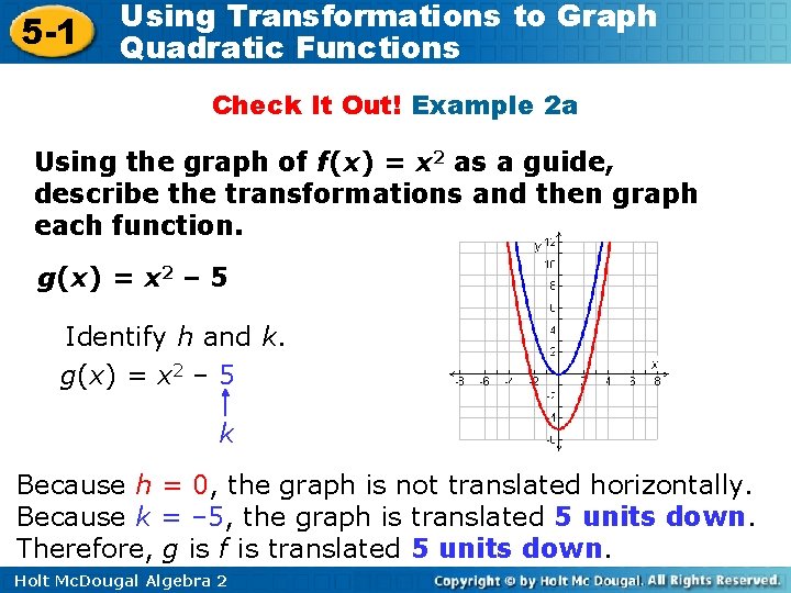 5 -1 Using Transformations to Graph Quadratic Functions Check It Out! Example 2 a