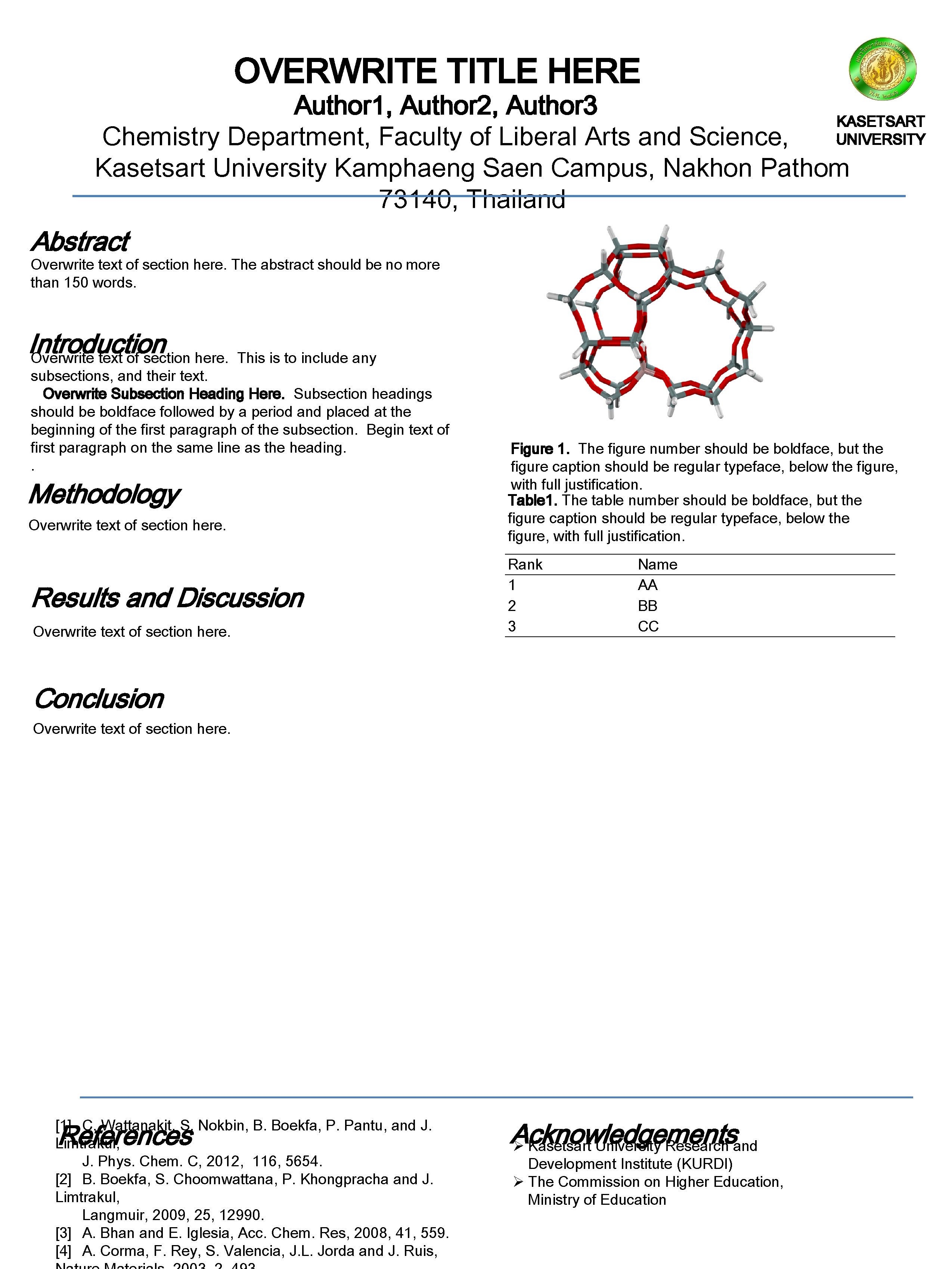 OVERWRITE TITLE HERE Author 1, Author 2, Author 3 KASETSART UNIVERSITY Chemistry Department, Faculty