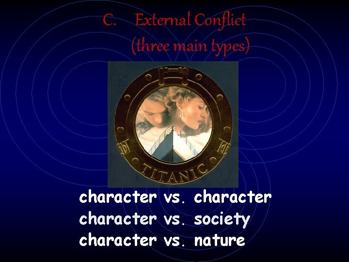 C. External Conflict (three main types) character vs. society character vs. nature 