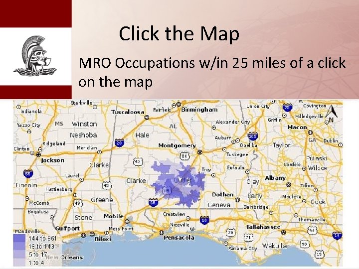 Click the Map MRO Occupations w/in 25 miles of a click on the map