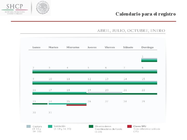 Calendario para el registro 