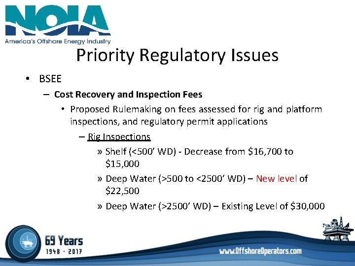 Priority Regulatory Issues • BSEE – Cost Recovery and Inspection Fees • Proposed Rulemaking Priority Regulatory Issues • BSEE – Cost Recovery and Inspection Fees • Proposed Rulemaking