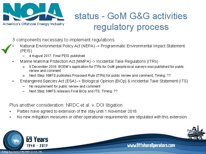 status - Go. M G&G activities regulatory process 3 components necessary to implement regulations: status - Go. M G&G activities regulatory process 3 components necessary to implement regulations: