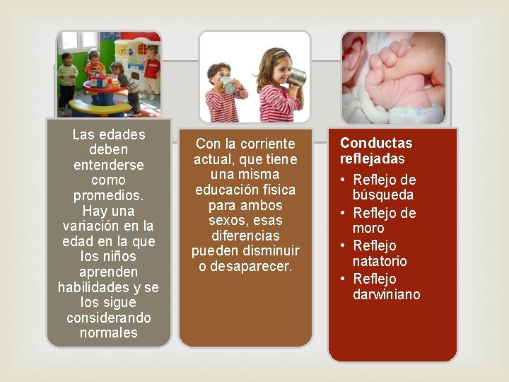 Las edades deben entenderse como promedios. Hay una variación en la edad en la Las edades deben entenderse como promedios. Hay una variación en la edad en la