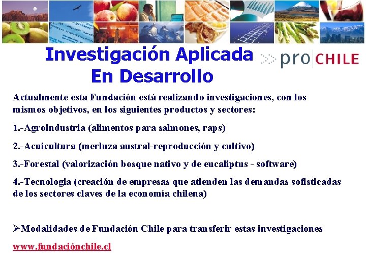 Investigación Aplicada En Desarrollo Actualmente esta Fundación está realizando investigaciones, con los mismos objetivos,