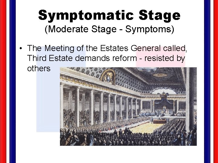 Symptomatic Stage (Moderate Stage - Symptoms) • The Meeting of the Estates General called,