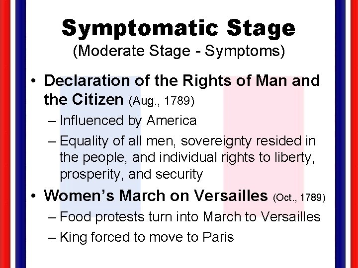 Symptomatic Stage (Moderate Stage - Symptoms) • Declaration of the Rights of Man and