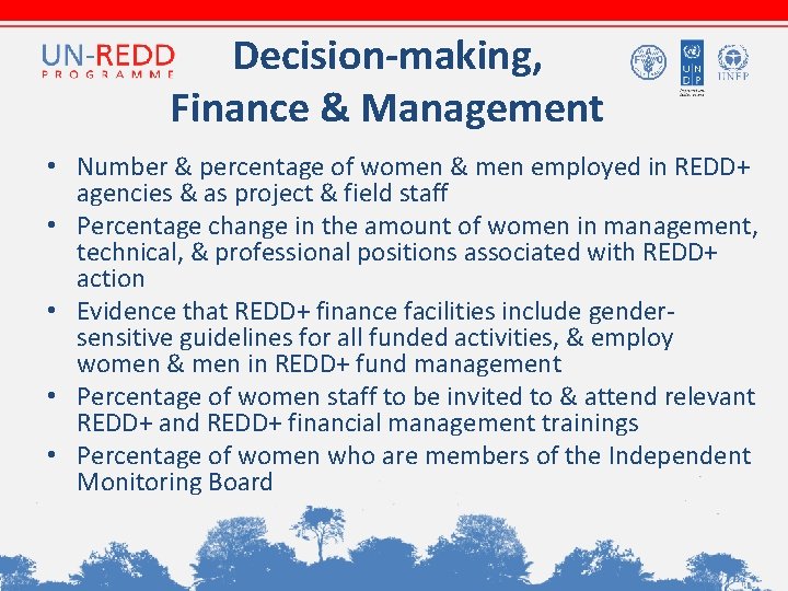 Decision-making, Finance & Management • Number & percentage of women & men employed in