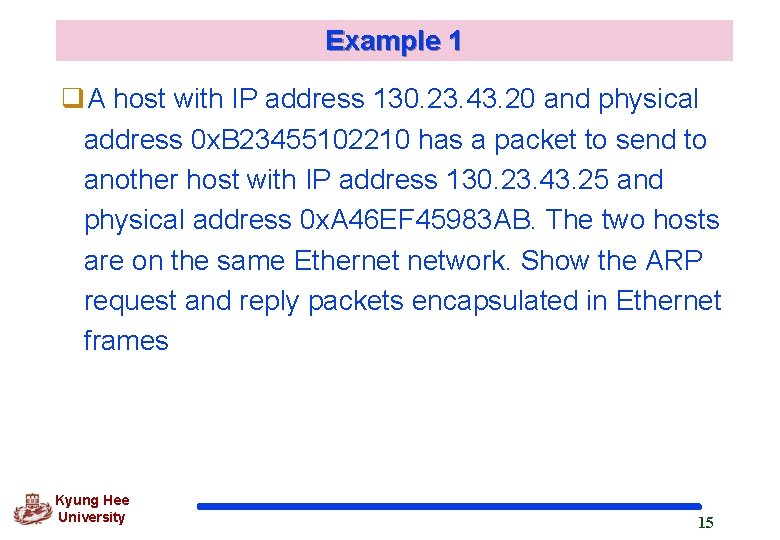 Example 1 q. A host with IP address 130. 23. 43. 20 and physical Example 1 q. A host with IP address 130. 23. 43. 20 and physical