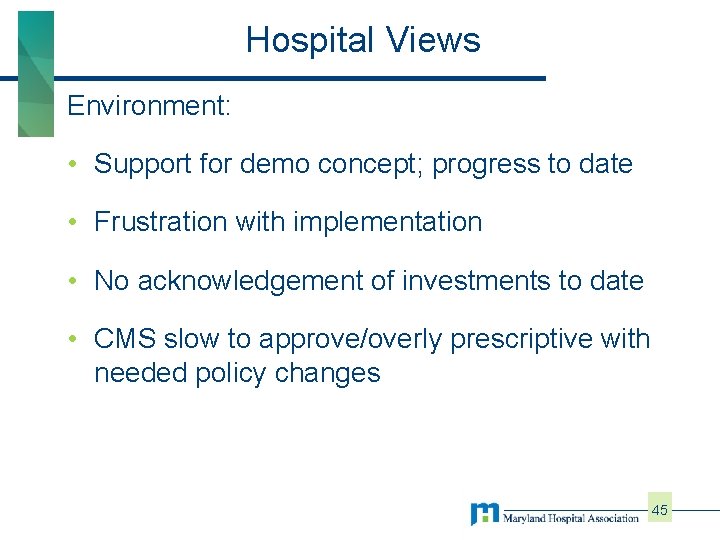 Hospital Views Environment: • Support for demo concept; progress to date • Frustration with