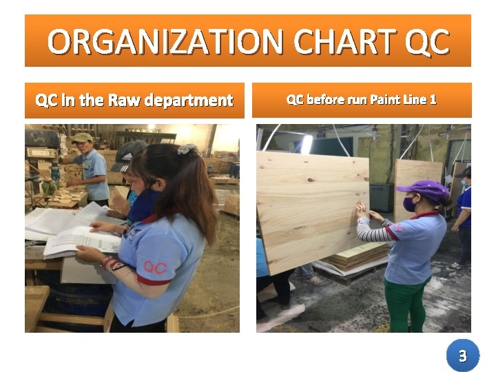ORGANIZATION CHART QC QC in the Raw department QC before run Paint Line 1