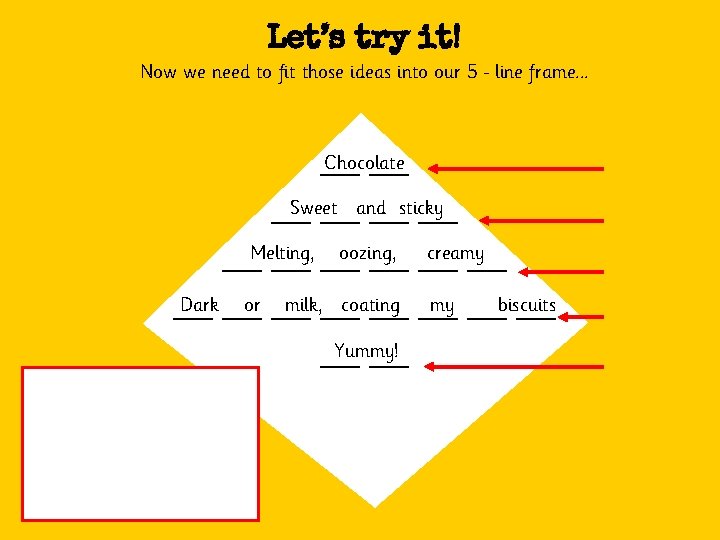 Let’s try it! Now we need to fit those ideas into our 5 line