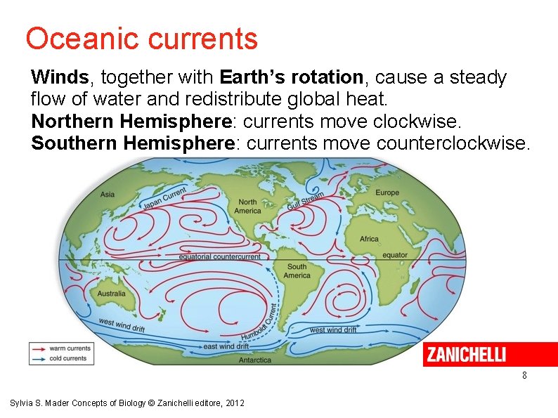 Oceanic currents Winds, together with Earth’s rotation, cause a steady flow of water and