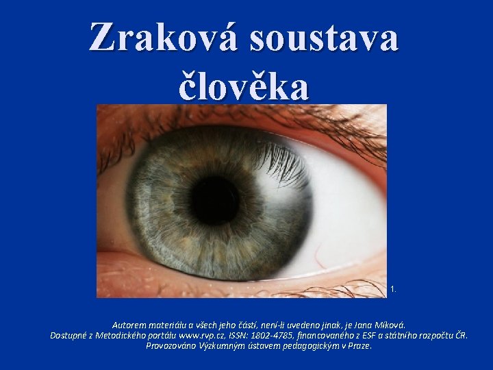 Zraková soustava člověka 1. Autorem materiálu a všech jeho částí, není-li uvedeno jinak, je