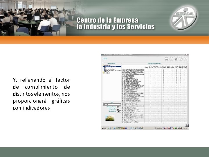 Y, rellenando el factor de cumplimiento de distintos elementos, nos proporcionará gráficas con indicadores