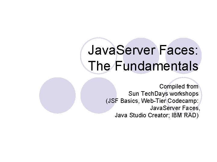 Java. Server Faces: The Fundamentals Compiled from Sun Tech. Days workshops (JSF Basics, Web-Tier