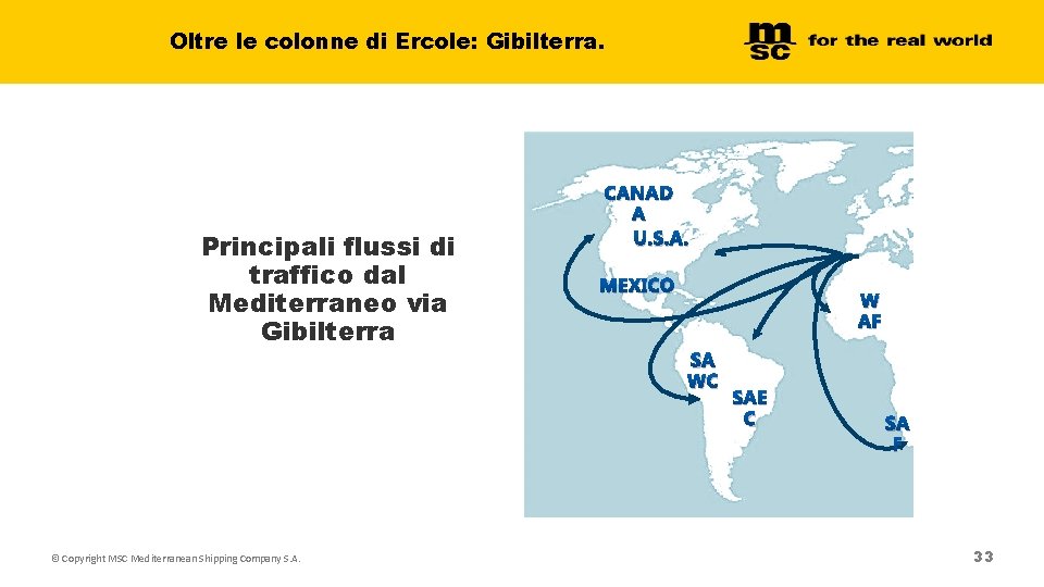 Oltre le colonne di Ercole: Gibilterra. Principali flussi di traffico dal Mediterraneo via Gibilterra Oltre le colonne di Ercole: Gibilterra. Principali flussi di traffico dal Mediterraneo via Gibilterra