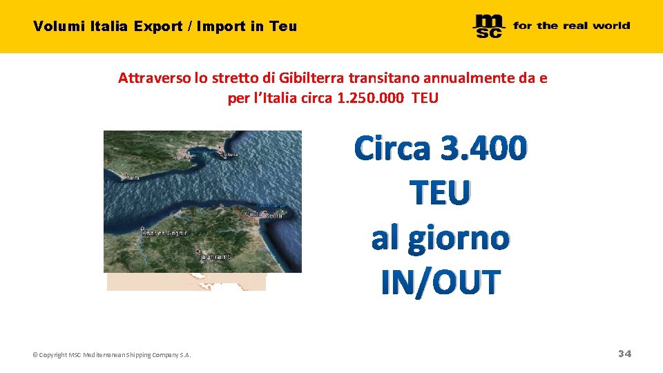Volumi Italia Export / Import in Teu Attraverso lo stretto di Gibilterra transitano annualmente Volumi Italia Export / Import in Teu Attraverso lo stretto di Gibilterra transitano annualmente