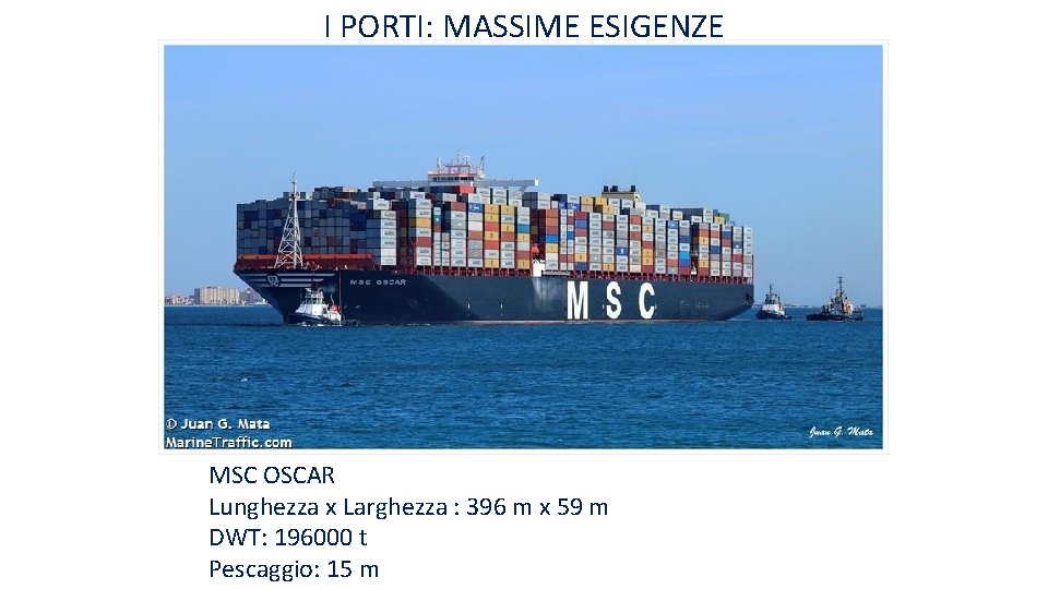I PORTI: MASSIME ESIGENZE MSC OSCAR Lunghezza x Larghezza : 396 m x 59 I PORTI: MASSIME ESIGENZE MSC OSCAR Lunghezza x Larghezza : 396 m x 59