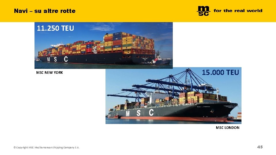 Navi – su altre rotte 11. 250 TEU MSC NEW YORK 15. 000 TEU Navi – su altre rotte 11. 250 TEU MSC NEW YORK 15. 000 TEU