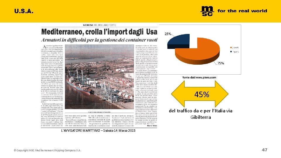 U. S. A. 45% del traffico da e per l’Italia via Gibilterra L’AVVISATORE MARITTIMO U. S. A. 45% del traffico da e per l’Italia via Gibilterra L’AVVISATORE MARITTIMO