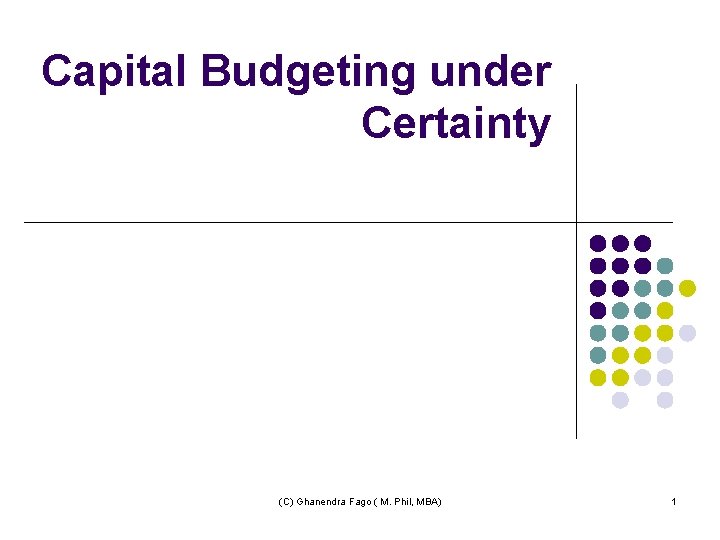 Capital Budgeting under Certainty (C) Ghanendra Fago ( M. Phil, MBA) 1 