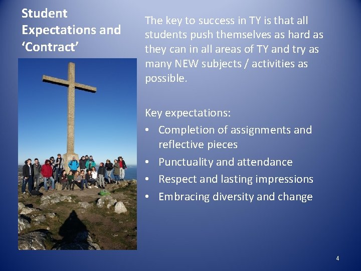 Student Expectations and ‘Contract’ The key to success in TY is that all students