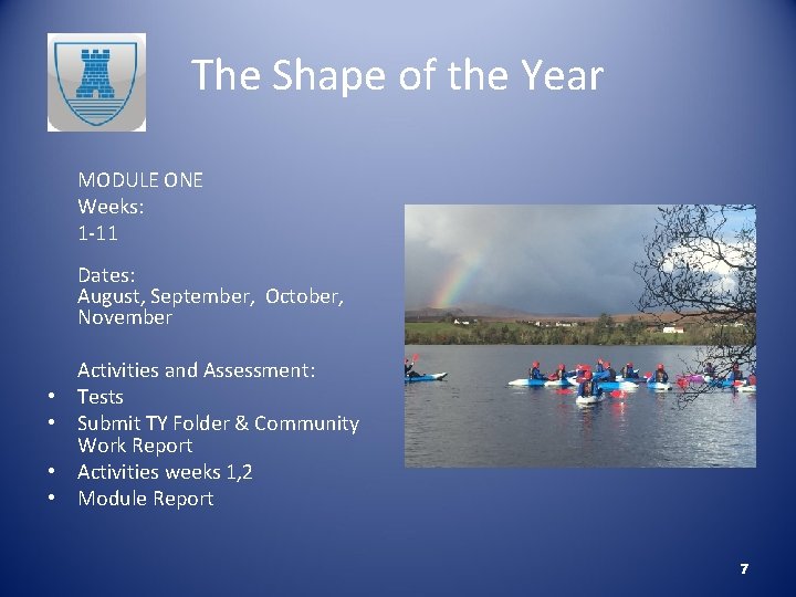 The Shape of the Year MODULE ONE Weeks: 1 -11 Dates: August, September, October,