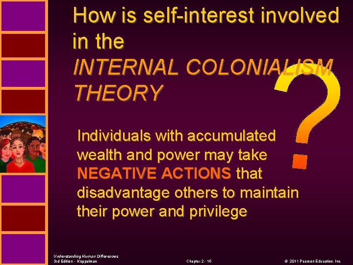 How is self-interest involved in the INTERNAL COLONIALISM THEORY Individuals with accumulated wealth and