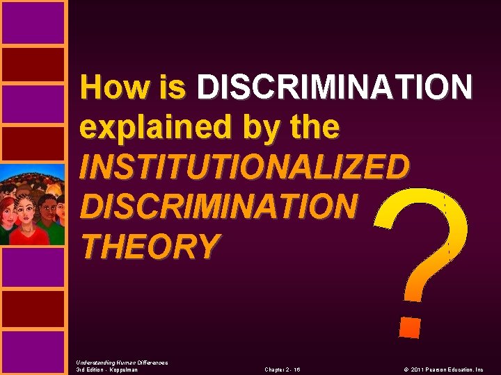 How is DISCRIMINATION explained by the INSTITUTIONALIZED DISCRIMINATION THEORY Understanding Human Differences 3 rd