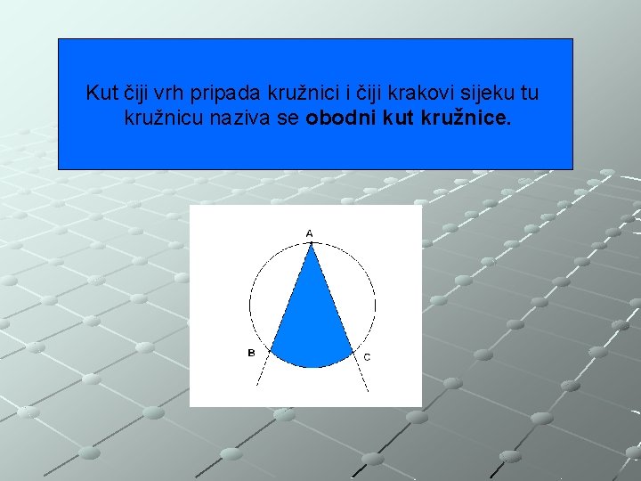 Kut čiji vrh pripada kružnici i čiji krakovi sijeku tu kružnicu naziva se obodni