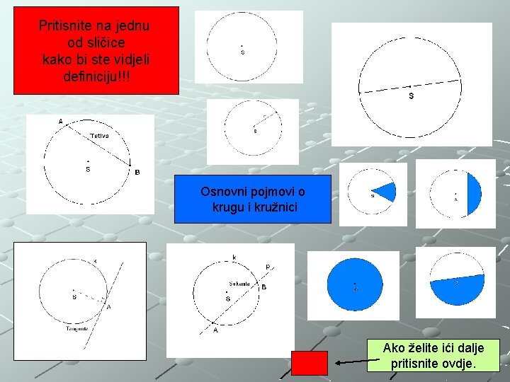 Pritisnite na jednu od sličice kako bi ste vidjeli definiciju!!! Osnovni pojmovi o krugu