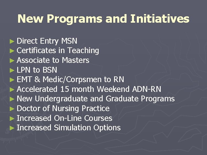 New Programs and Initiatives ► Direct Entry MSN ► Certificates in Teaching ► Associate New Programs and Initiatives ► Direct Entry MSN ► Certificates in Teaching ► Associate