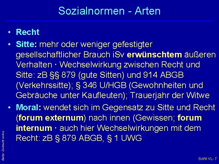 Barta: Zivilrecht online Sozialnormen - Arten • Recht • Sitte: mehr oder weniger gefestigter