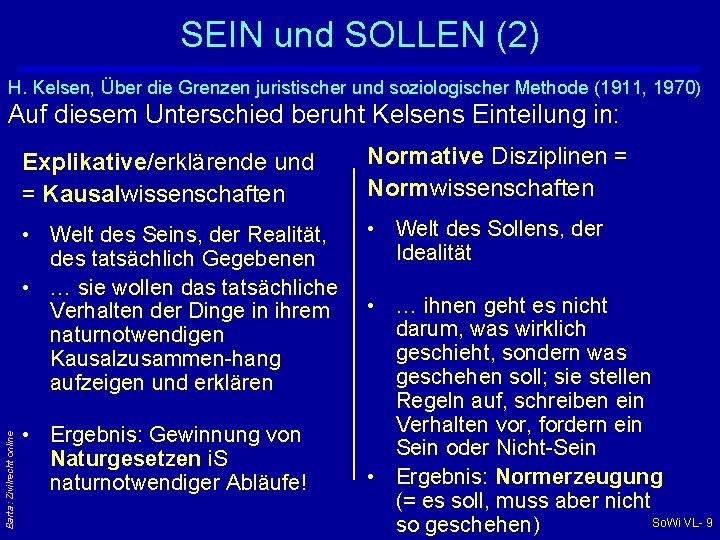 SEIN und SOLLEN (2) H. Kelsen, Über die Grenzen juristischer und soziologischer Methode (1911,