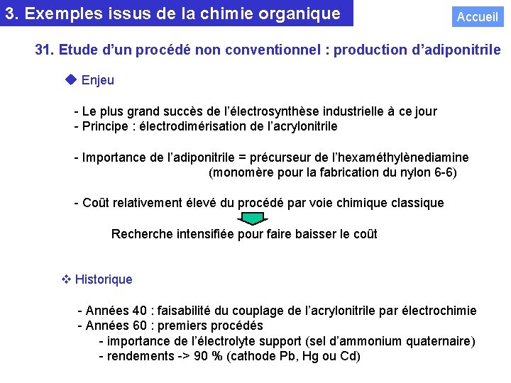 3. Exemples issus de la chimie organique Accueil 31. Etude d’un procédé non conventionnel
