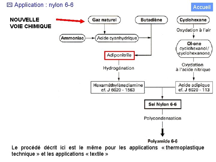  Application : nylon 6 -6 Accueil NOUVELLE VOIE CHIMIQUE Le procédé décrit ici