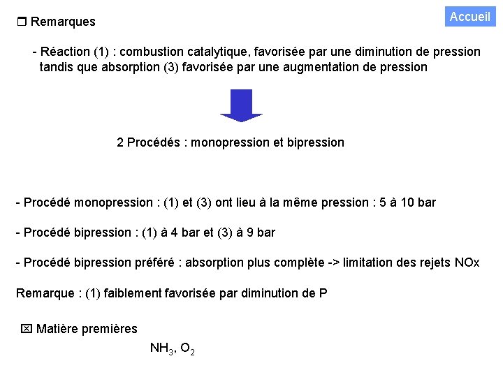 Accueil Remarques - Réaction (1) : combustion catalytique, favorisée par une diminution de pression