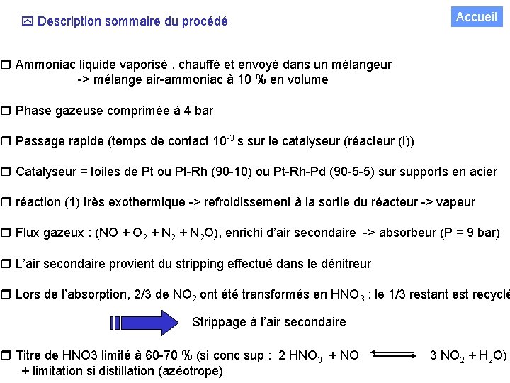  Description sommaire du procédé Accueil Ammoniac liquide vaporisé , chauffé et envoyé dans