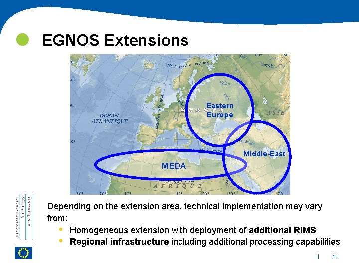  EGNOS Extensions Eastern Europe Middle-East MEDA Depending on the extension area, technical implementation