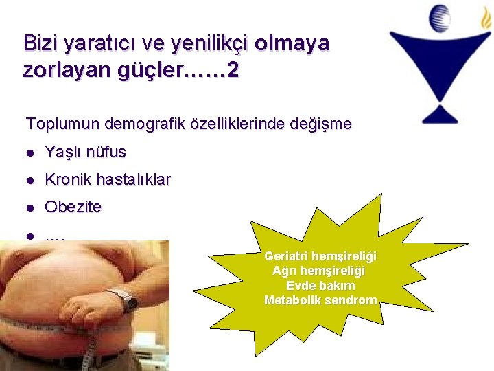 Bizi yaratıcı ve yenilikçi olmaya zorlayan güçler…… 2 Toplumun demografik özelliklerinde değişme l Yaşlı Bizi yaratıcı ve yenilikçi olmaya zorlayan güçler…… 2 Toplumun demografik özelliklerinde değişme l Yaşlı