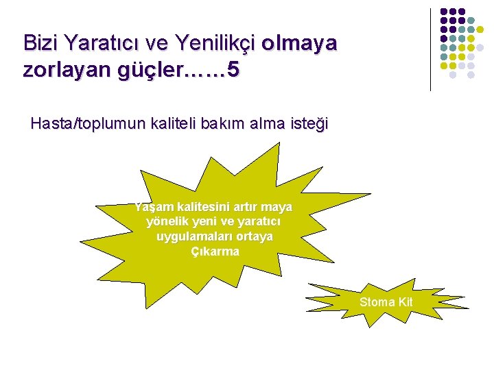 Bizi Yaratıcı ve Yenilikçi olmaya zorlayan güçler…… 5 Hasta/toplumun kaliteli bakım alma isteği Yaşam Bizi Yaratıcı ve Yenilikçi olmaya zorlayan güçler…… 5 Hasta/toplumun kaliteli bakım alma isteği Yaşam