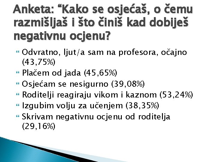 Anketa: “Kako se osjećaš, o čemu razmišljaš i što činiš kad dobiješ negativnu ocjenu?