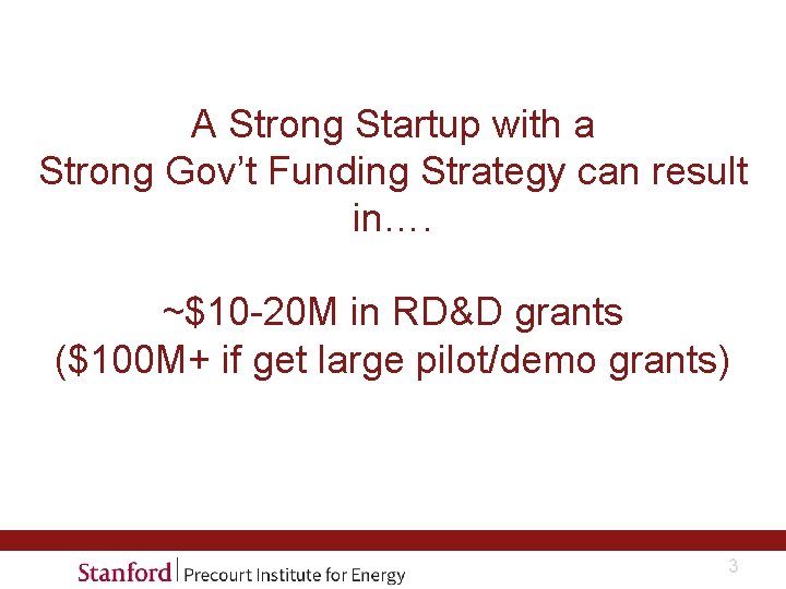 A Strong Startup with a Strong Gov’t Funding Strategy can result in…. ~$10 -20