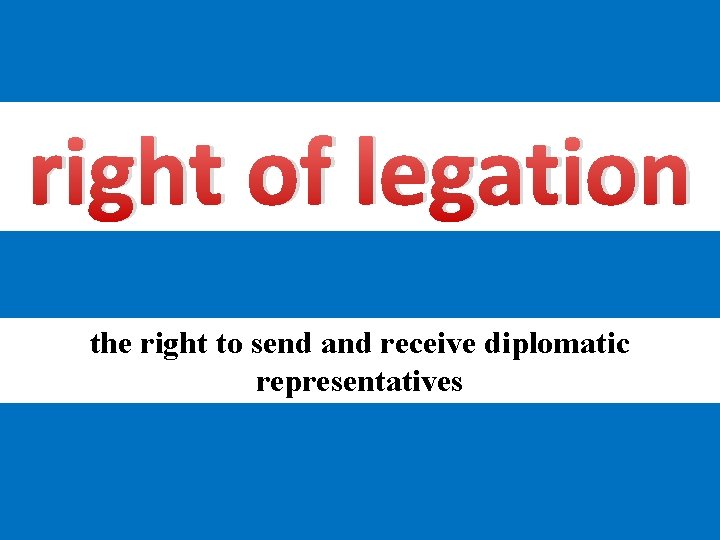 right of legation the right to send and receive diplomatic representatives 